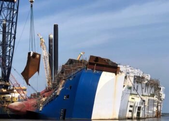 MV Golden Ray Partly Submerged