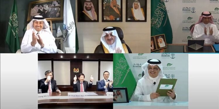 SGP was awarded a 30-year BOT contract in a virtual signing ceremony with the participation of H.E. Eng. Saleh Al-Jasser, Minister of Transport and Chairman of the Saudi Ports Authority; Khaw Boon Wan, Coordinating Minister for Infrastructure and Minister for Transport of Singapore; H.E. Eng. Saad bin Alkhalb, President of Saudi Ports Authority; and Eng. Abdullah Al-Zamil, Chairman of Saudi Global Ports