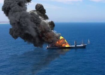 cargo ship on fire