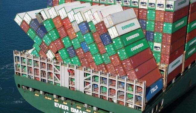 Insurers Pinpoint The Complex Causation Of Container Casualties Collapsed containers on container ship Ever Smart