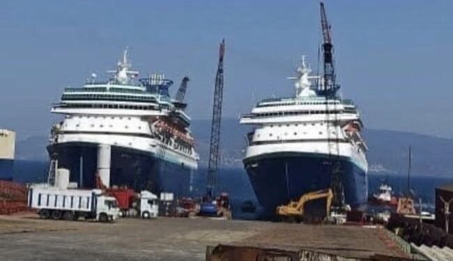 Sovereign And Monarch Cruise Ships At The End Of Their Journey As They Await Scrapping At Turkey