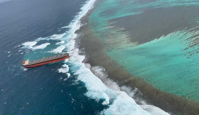 Wakashio Bulk Carrier vessel has hit the coral reefs at Blue Bay in Mauritius