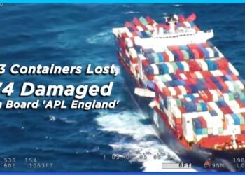 Video: 43 Containers Lost, 74 Damaged On Container Ship ‘APL England’ Due To Rough Weather