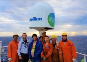 Crew onboard Parakou vessel with Aura VSAT_
