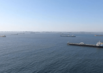 Large Number Of Tanker Vessels Wait At Anchor Off The Coast Of Southern California