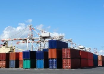 Port cranes and stacks of shipping containers