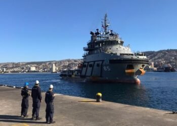 Chilean Navy Ship Janequeo, Built By Indian Company Larsen And Toubro Ltd., Sails Into Valparaíso Harbour