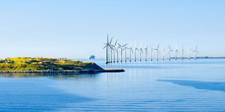 Green offshore wind mills renewable representation image