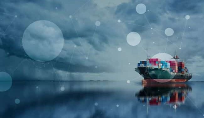 International Container Cargo ship in the ocean, Freight Transportation, Shipping, Nautical Vessel