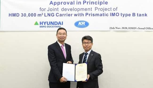 KR Grants AIP To HMD For 30,000m3 LNG Carrier With Prismatic IMO Type-B Tank