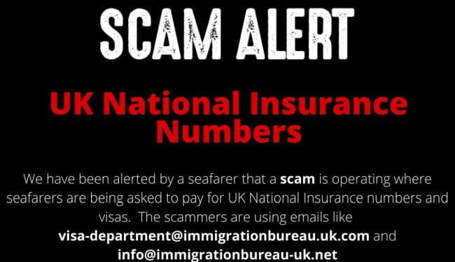 Scam Alert: Seafarers Asked To Pay ₤ 630 For Insurance Number As Part Of Job Offer