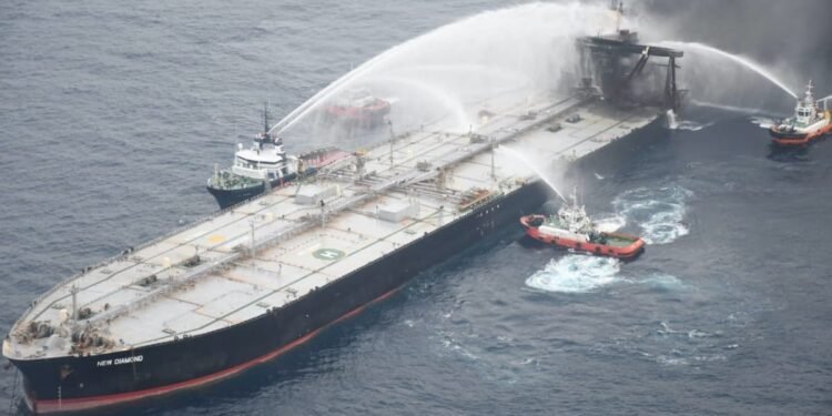 Oil Slick Spotted Near Burning VLCC Off Sri Lanka