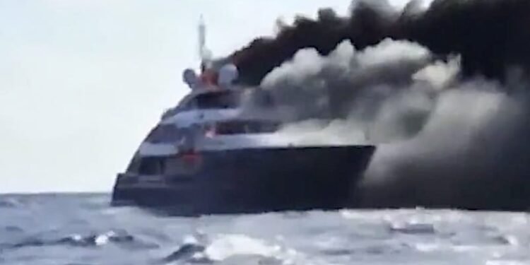 Watch: 17 Rescued as Yacht Engulfed in Flames Sinks Off Italy