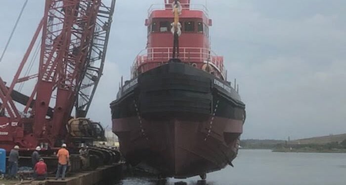 VT Halter Marine launches Bouchard ATB tugVT Halter Marine launches Bouchard ATB pull image description