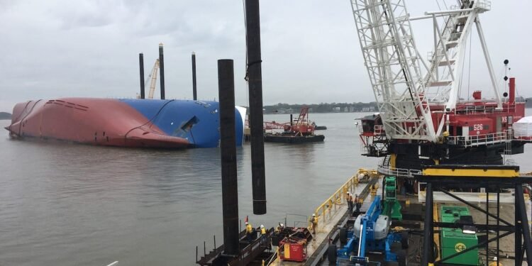 Pile-Driving Completed in Golden Ray Salvage Pile-Driving Completed in Golden Ray Salvage