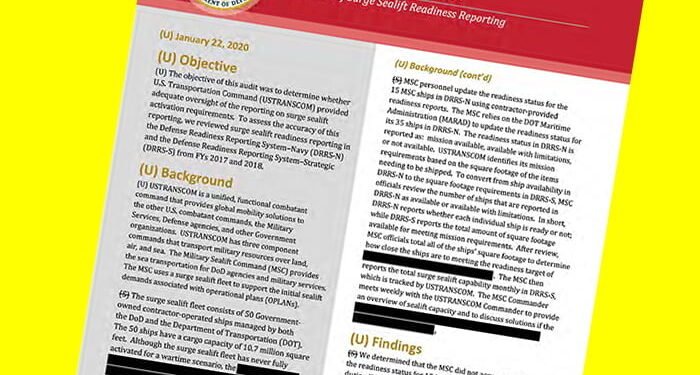 Inaccurate Surge Sealift preparedness coverage endangers functional preparation image description