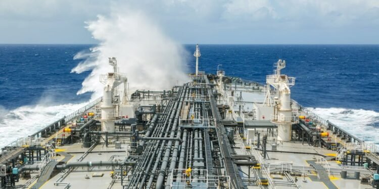 wave breaking over tanker