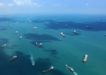 Ships at anchor off Singapore.