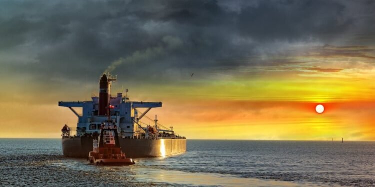 ship at sunset
