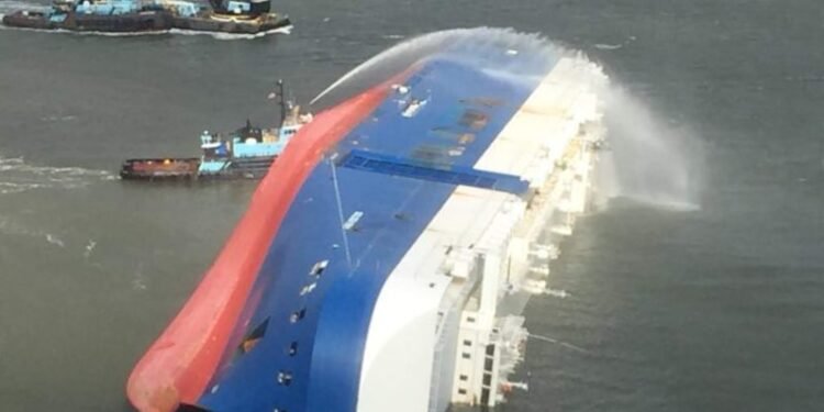 Golden Ray Response: Source of ‘White Smoke’ Secured golden ray car carrier