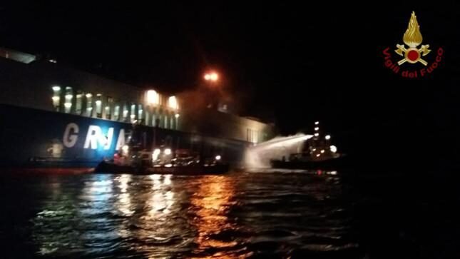 Grimaldi Vehicle Carrier Suffers Engine Room Fire Off Italy Vigili del Fuoco fire