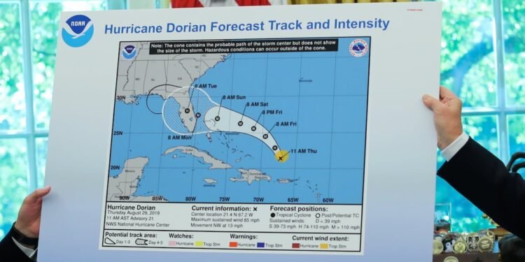 U.S. President Trump receives a Hurricane Dorian update at the White House in Washington