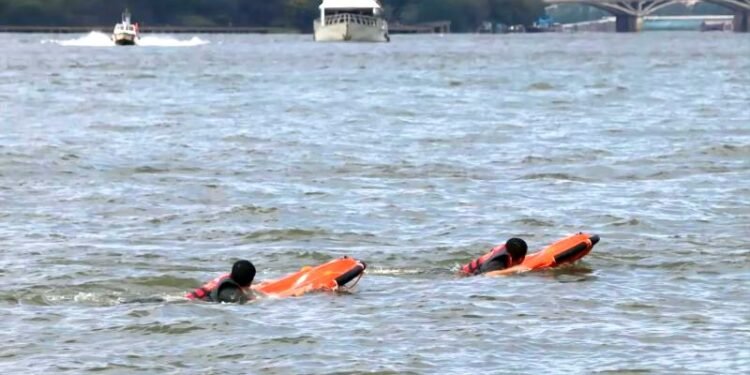 Unmanned Rescue Equipment Demonstrated In Water Emergency Rescue Drill