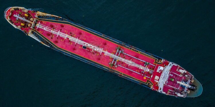 Drone Photo Of A Product Tanker carrying Gasoline.