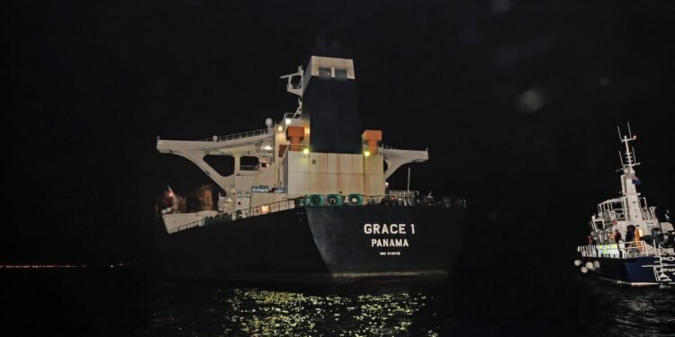 Oil supertanker Grace 1 seen in waters of British overseas territory of Gibraltar