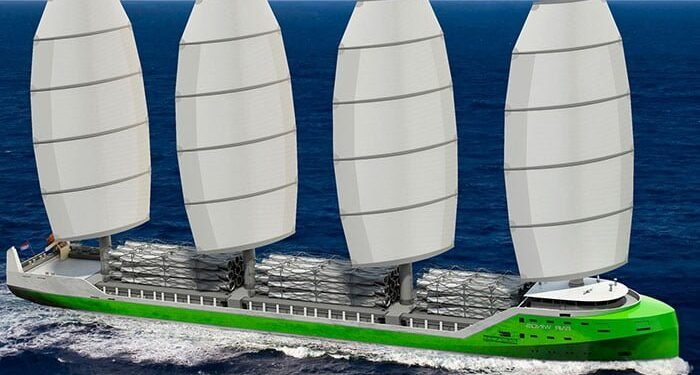 Project intends to reduce course to wind-assisted ship propulsion image description