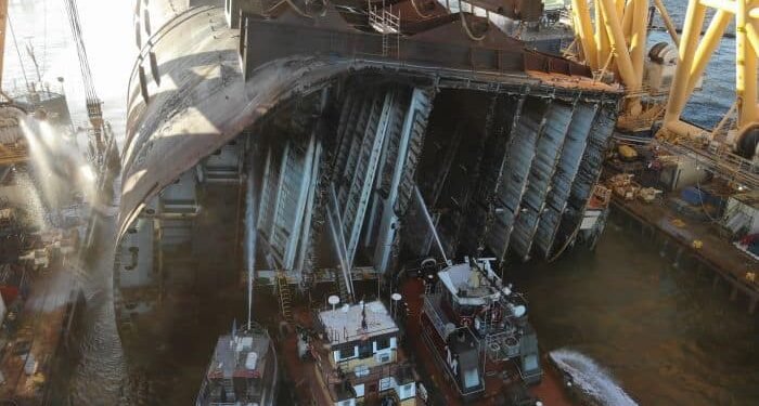 Photos: Post-Fire Assessments On MV Golden Ray Wreck Begins