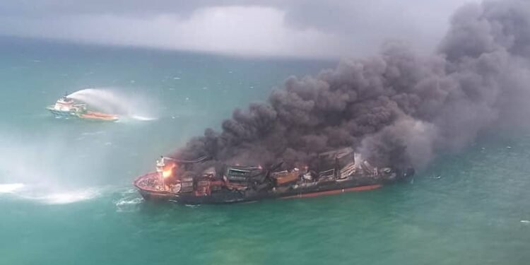 Photos: Oil Spill Threat From Blazing Cargo Ship Off Colombo