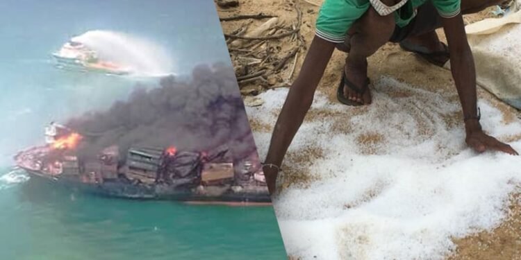Photos: Plastic Waste From Blazing Cargo Ship Wash Up On Sri Lankan Coast