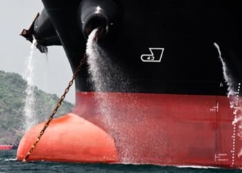 Image of ballast water being discharged from ship