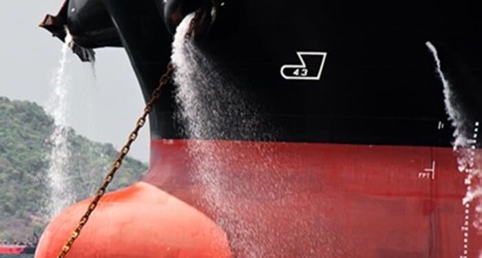 Image of ballast water being discharged from ship