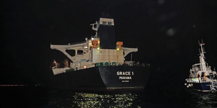 Oil supertanker Grace 1 seen in waters of British overseas territory of Gibraltar