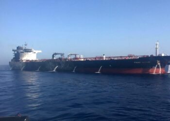 A handout photo made available by the Norwegian shipowner Frontline of the crude oil tanker Front Altair after the fire onboard the ship in the Gulf of Oman