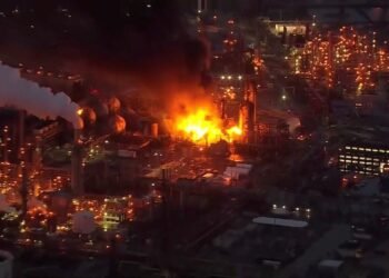 FILE PHOTO: A massive fire burns at Philadelphia Energy Solutions Inc's oil refinery in this still image from video in Philadelphia