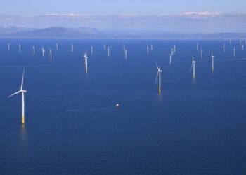 FILE PHOTO: General view of the Walney Extension offshore wind farm operated by Orsted off the coast of Blackpool