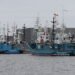 Whaling ships which are set to join the resumption of commercial whaling at anchor at a port in Kushiro