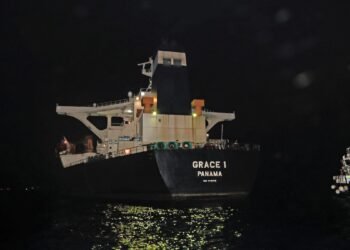Oil supertanker Grace 1 seen in waters of British overseas territory of Gibraltar