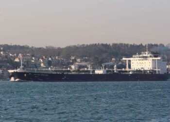 Oil tanker British Heritage sails in the Bosphorus, on its way to the Black Sea, in Istanbul