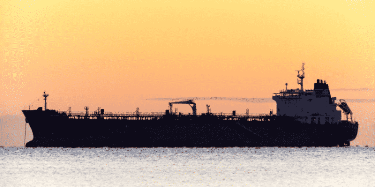 silhouette of Tanker ship