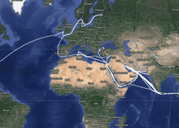 world map with searoute mentioned from russia