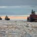 A Russian nuclear-powered icebreaker escorts ships on the Northern Sea Route, July 14 2016