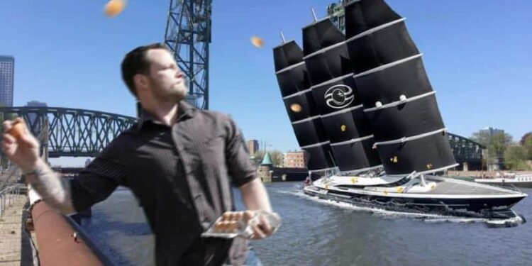 Locals Plan To Throw Rotten Eggs At Jeff Bezos' Super Yacht For Dismantling Historic Bridge person throwing eggs on yacht