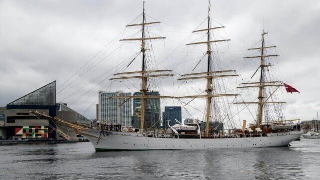 Danish Sail Training Ship Strikes a U.S. Navy LCS at Baltimore Pier