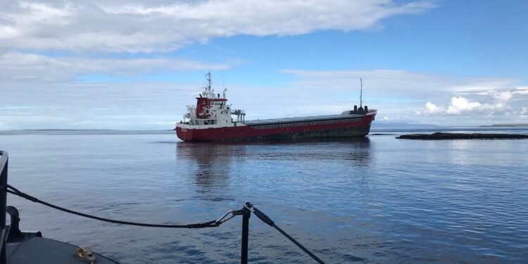 Dutch Cargo Ship Aground in the Pentland Firth Off Scotland