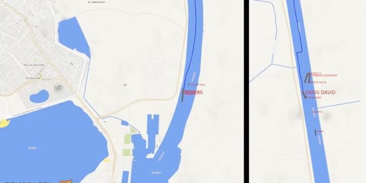 AIS Animation Shows Suez Canal Mayhem After Ship Grounds
