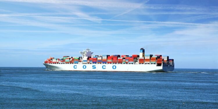cosco containership off Rotterdam